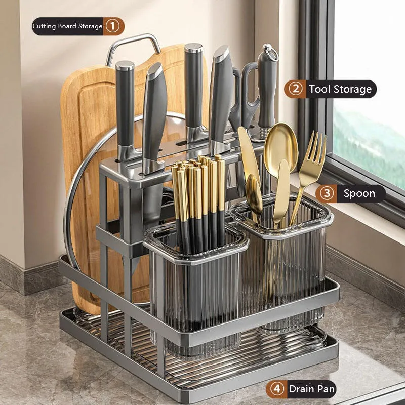 Multifunctional Kitchen Knife Holder And Utensil Organizer Rack - Image 3