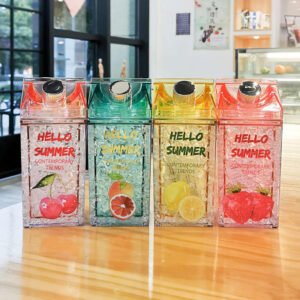 Clear Milk Carton Shaped Plastic Water Bottle Set