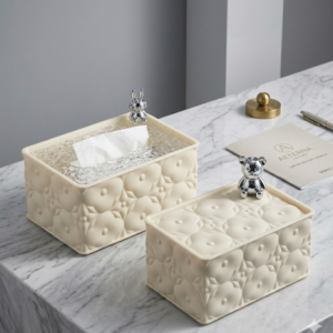 Luxury Cream Embossed Tissue Box Cover Holder Case