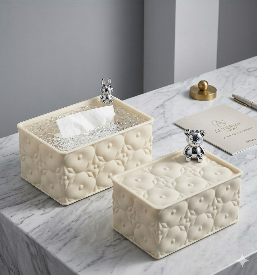Luxury Cream Embossed Tissue Box Cover Holder Case