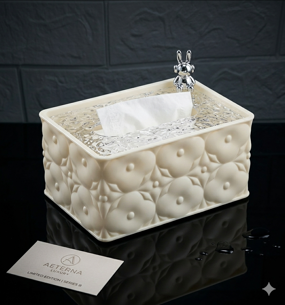 Luxury Cream Embossed Tissue Box Cover Holder Case - Image 2