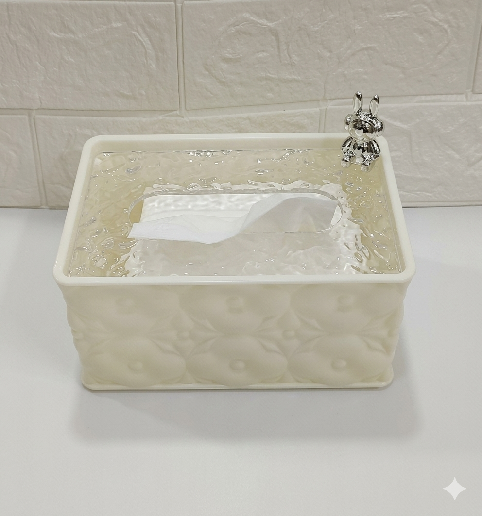 Luxury Cream Embossed Tissue Box Cover Holder Case - Image 4