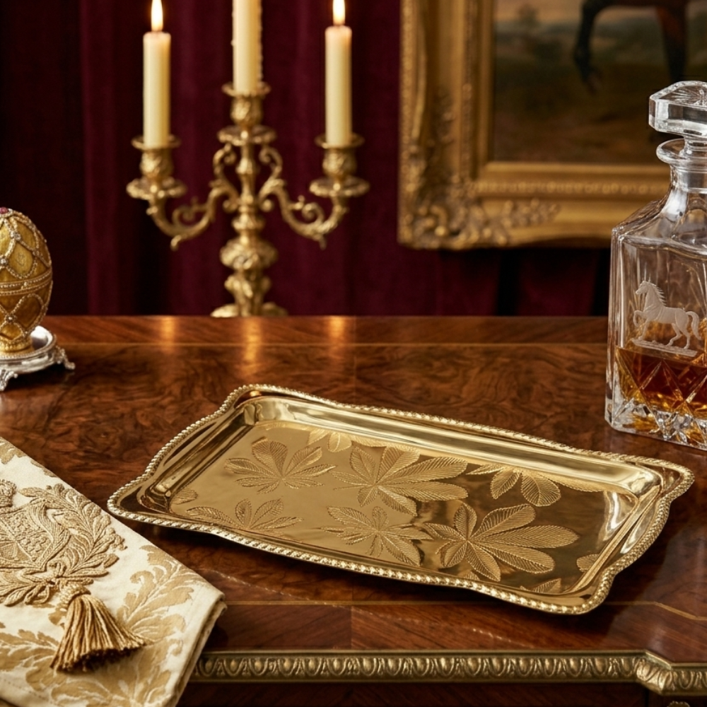 Royal Gold Leaf Embossed Serving Tray - Luxury Tableware