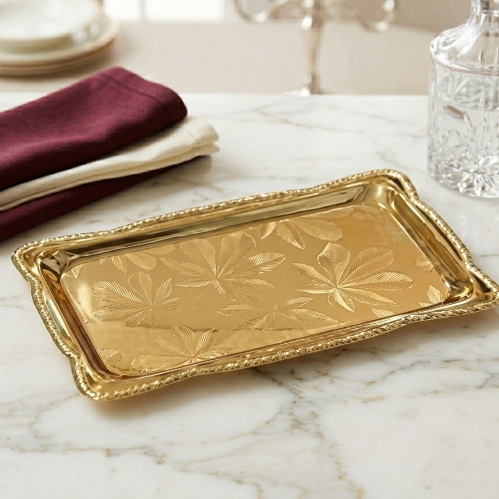 Royal Gold Leaf Embossed Serving Tray - Luxury Tableware - Image 2