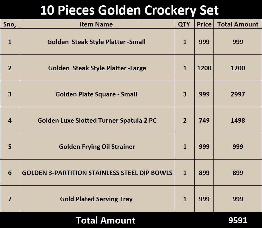 10 Pieces Golden Crockery Set Design One - Image 2