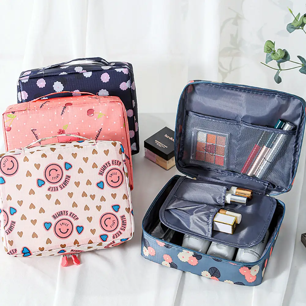Large Capacity Floral Travel Makeup Organizer Bag