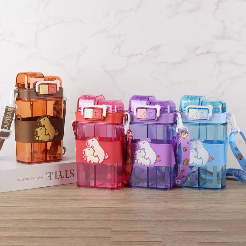 Dual Compartment Capybara Water Bottle With Strap - Image 3