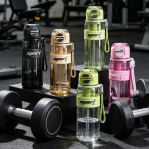 Leakproof Plastic Sports Water Bottle With Carrying Strap