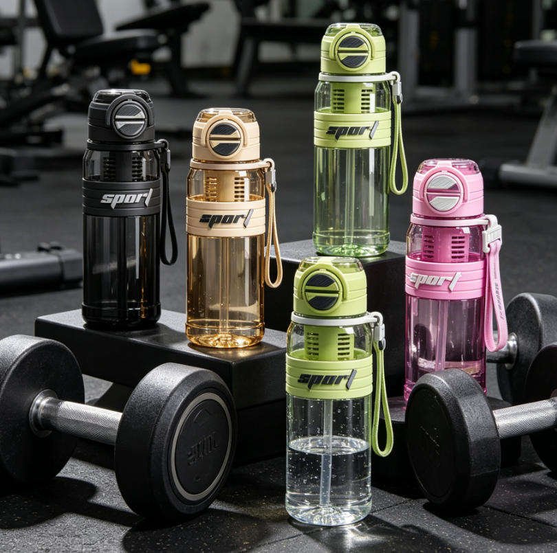 Leakproof Plastic Sports Water Bottle With Carrying Strap