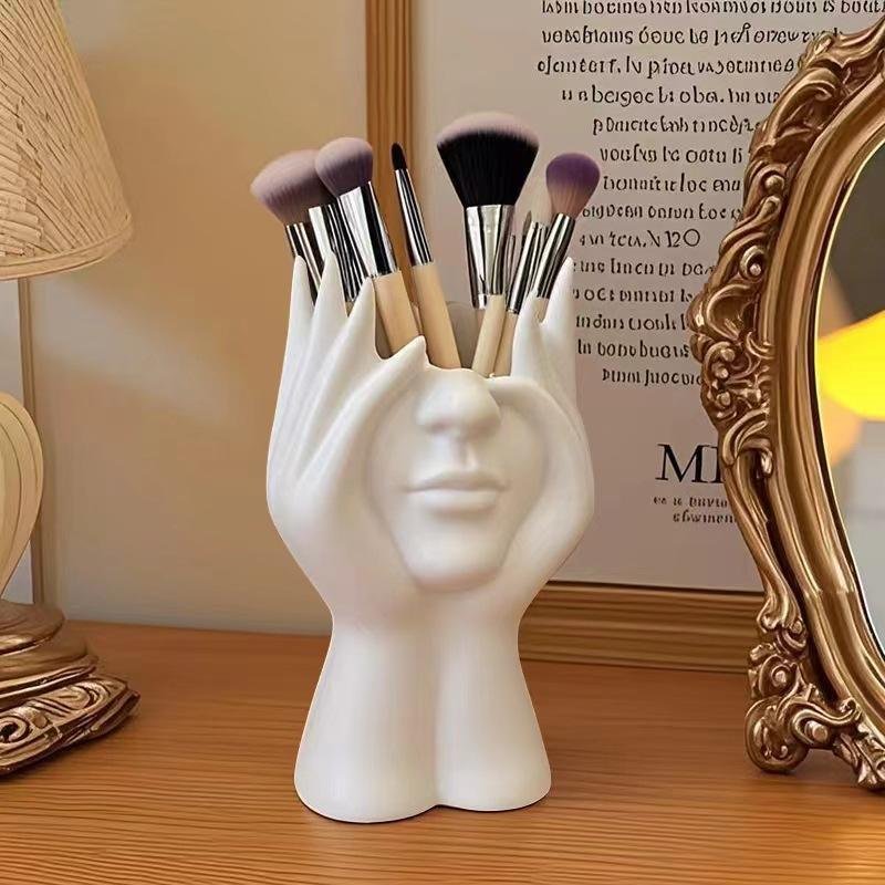 Abstract Face Ceramic Makeup Brush Holder Vanity Organizer - Image 2