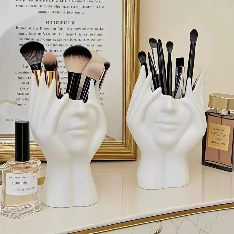 Abstract Face Ceramic Makeup Brush Holder Vanity Organizer - Image 3