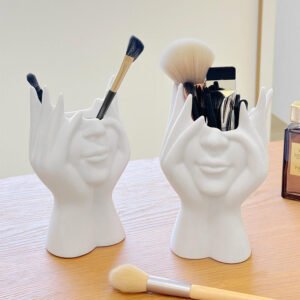 Abstract Face Ceramic Makeup Brush Holder Vanity Organizer