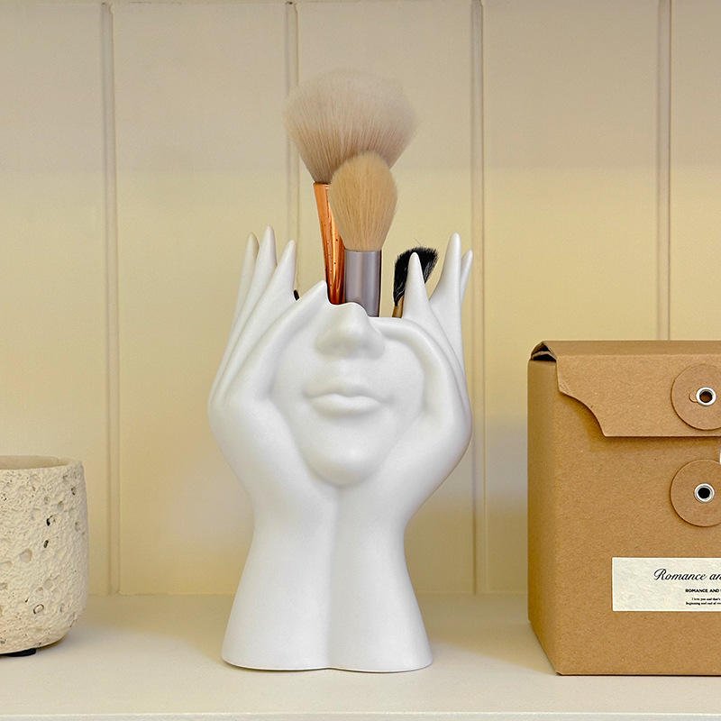Abstract Face Ceramic Makeup Brush Holder Vanity Organizer - Image 4