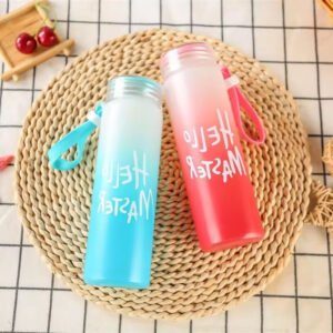Frosted Gradient Plastic Water Bottle With Carrying Strap