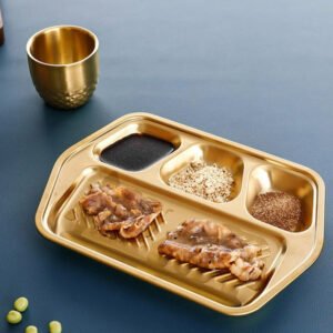 Golden Stainless Steel Divided Serving Tray for BBQ