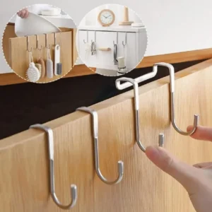 Pack of 5 Stainless Steel S-Shaped Over-Door Hooks – No Drilling Hangers