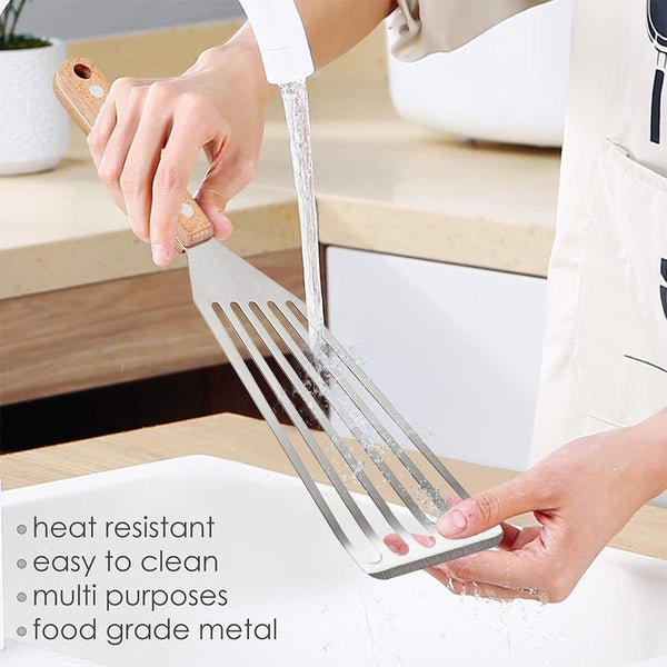 Stainless Steel Kitchen Spatula with Wooden Handle – Durable Cooking - Image 3