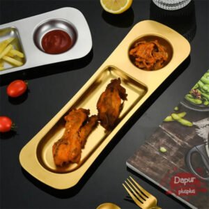 Modern Gold Plated Food Serving Tray with Sauce Bowl