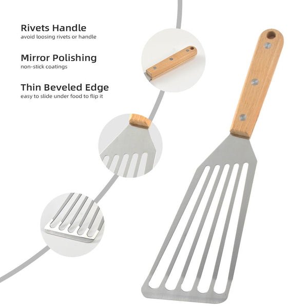 Stainless Steel Kitchen Spatula with Wooden Handle – Durable Cooking - Image 2