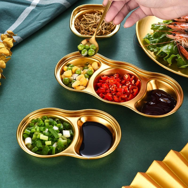 GOLDEN 3-PARTITION STAINLESS STEEL DIP BOWLS - Image 2