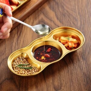 GOLDEN 3-PARTITION STAINLESS STEEL DIP BOWLS