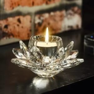 Elegant Crystal Lotus Flower Tealight Candle Light Decoration