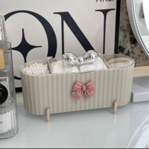 Cute Bow Fluted Cotton Pad And Swab Organizer