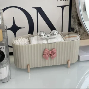 Cute Bow Fluted Cotton Pad And Swab Organizer