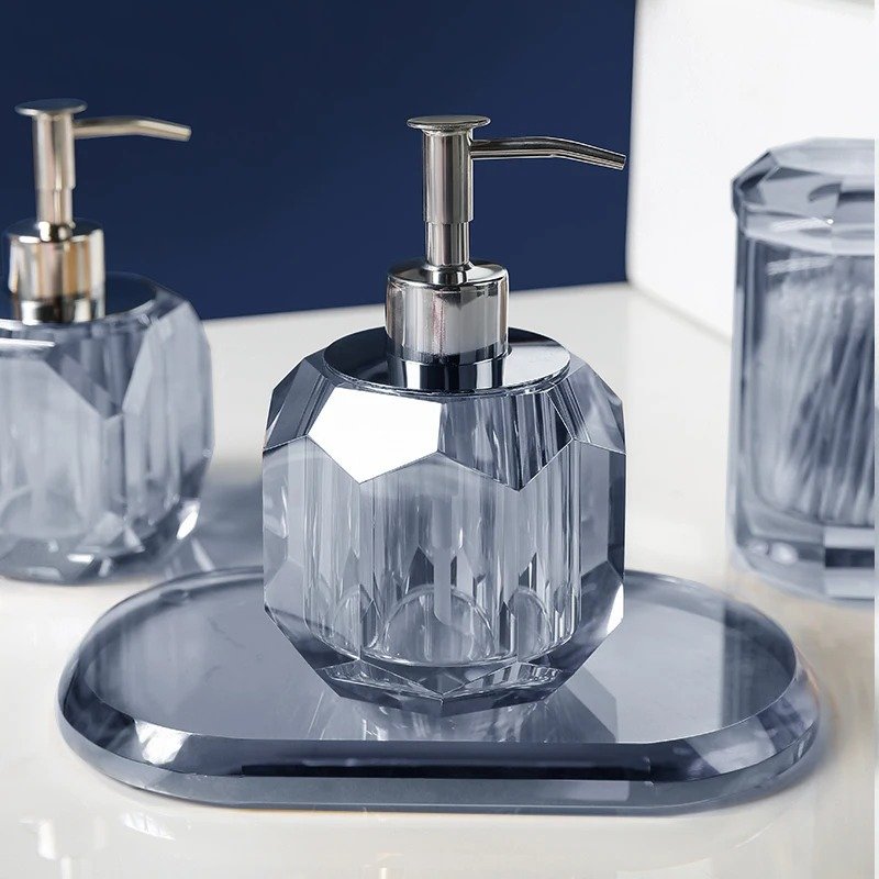 Elegant Crystal Glass Bathroom Soap Dispenser Set - Image 3