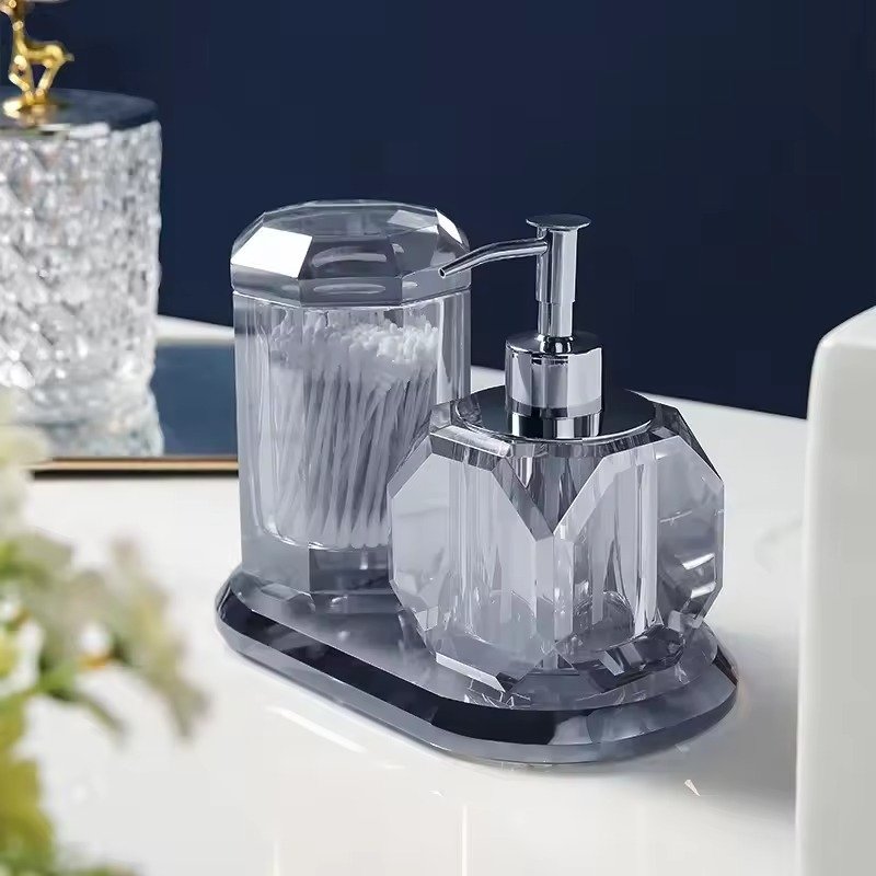 Elegant Crystal Glass Bathroom Soap Dispenser Set - Image 5
