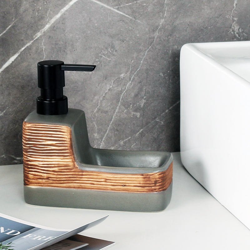 Modern Ceramic Liquid Soap Dispenser With Sponge Holder - Image 4