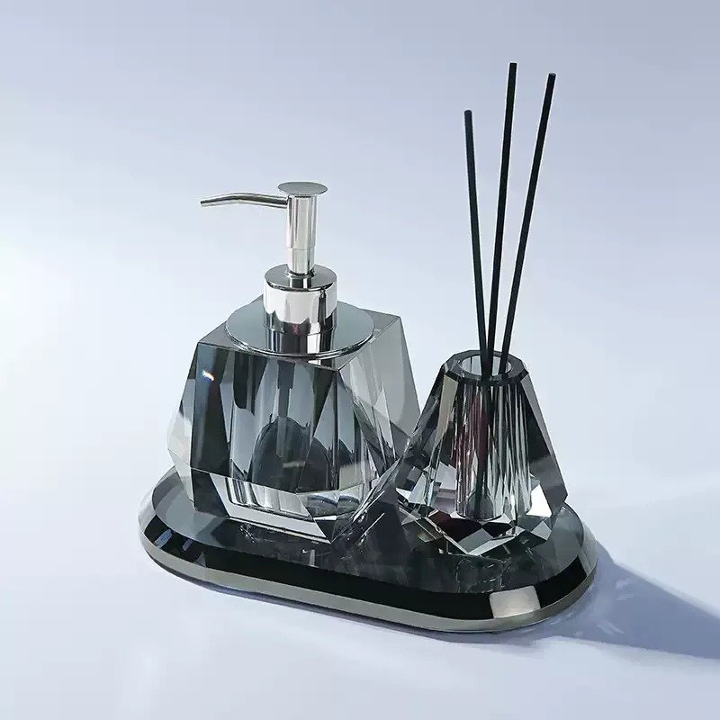 Elegant Crystal Glass Bathroom Soap Dispenser Set - Image 4