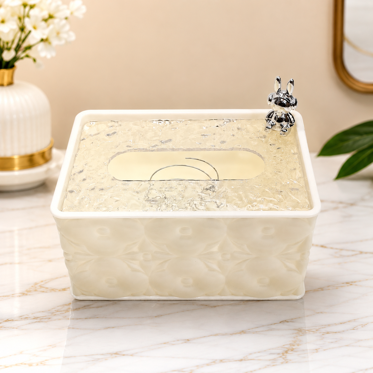 Luxury Cream Embossed Tissue Box Cover Holder Case - Image 3