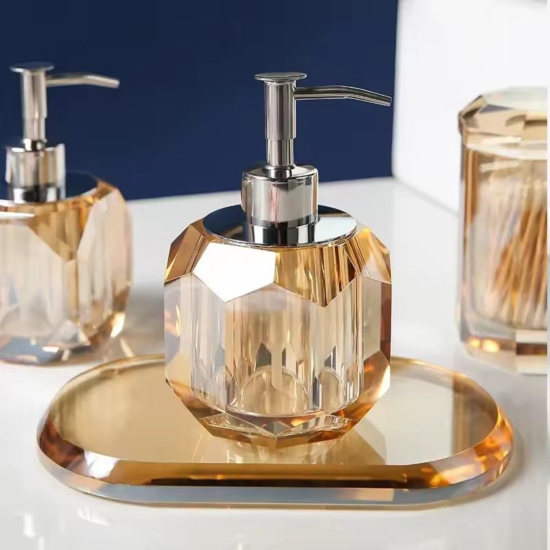 Elegant Crystal Glass Bathroom Soap Dispenser Set