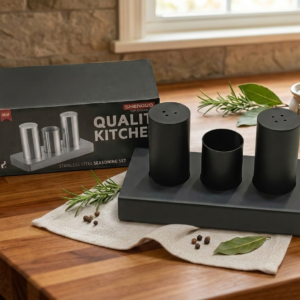 Luxury Stainless Steel Salt & Pepper Shaker Set with Toothpick Holder