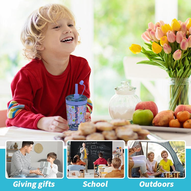 Cartoon Printed Kids Plastic Tumbler Cup With Straw - Image 4