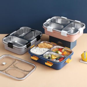 3-Compartment Stainless Steel Leakproof Bento Lunch Box