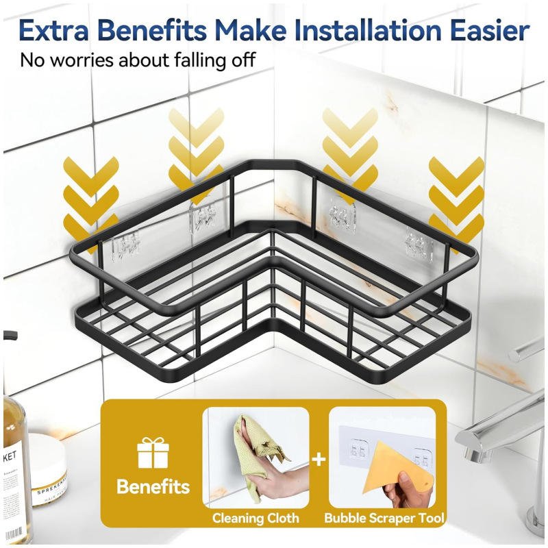 Adhesive Matte Black Bathroom Shower Caddy & Organizer Set - Image 2