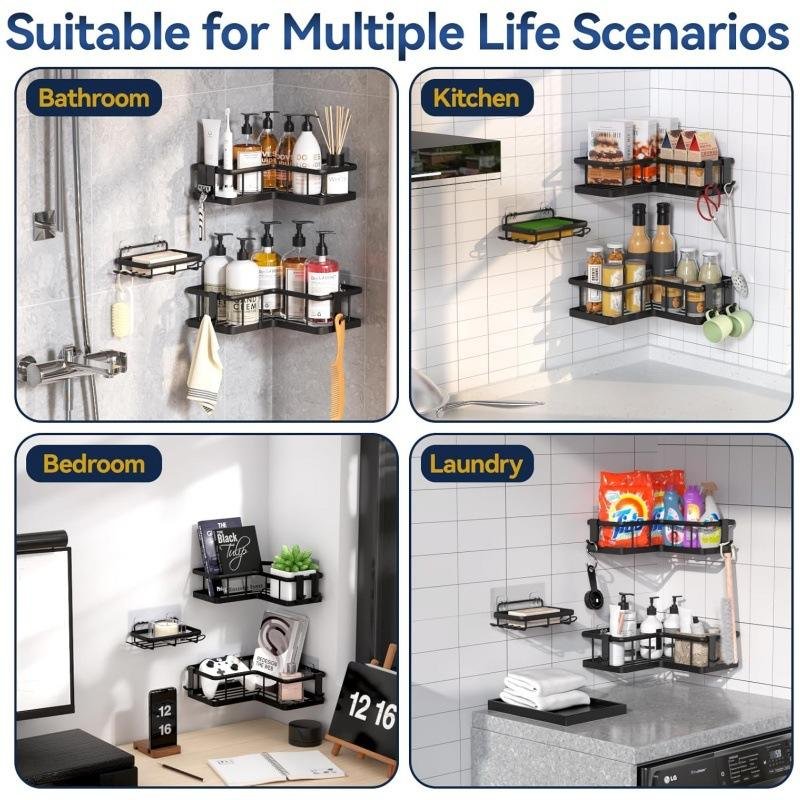 Adhesive Matte Black Bathroom Shower Caddy & Organizer Set - Image 4
