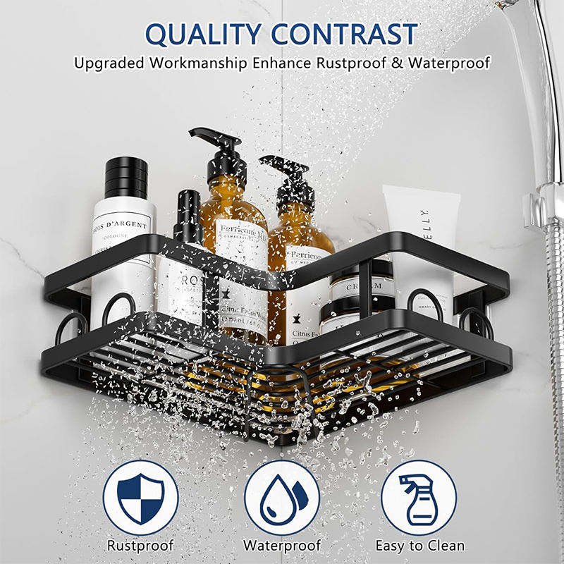 Adhesive Matte Black Bathroom Shower Caddy & Organizer Set - Image 3